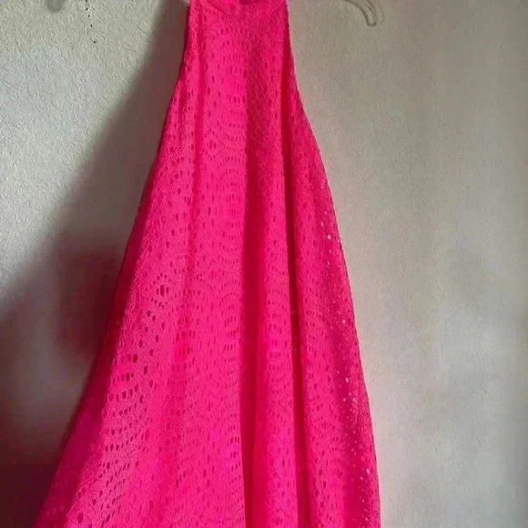 Lilly Pulitzer Quinn Halter Hot Pink Textured Knotty Lace Feminine Swing Dress S - Picture 4 of 11